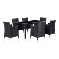 Обеденный комплект плетеной мебели из искусственного ротанга T246A/Y189D Black 6Pcs